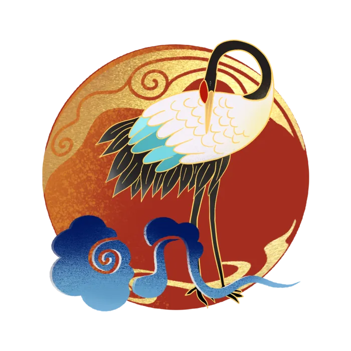 国潮仙鹤插画免扣素材设计素材