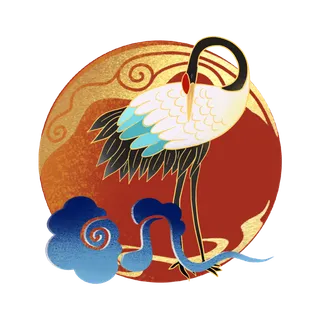 国潮仙鹤插画免扣素材设计素材