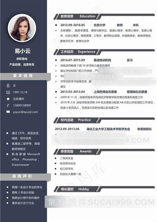 易云简历模板，简洁深色简历模块