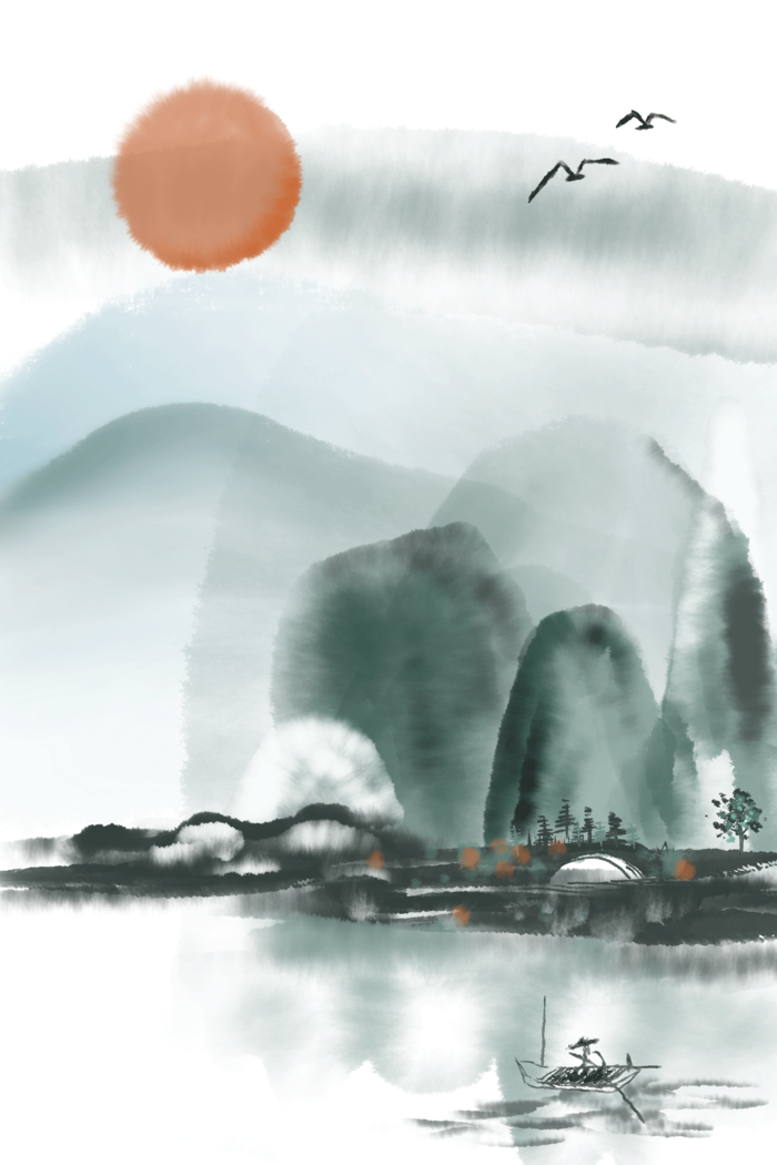 山水中国画背景psd模版下载