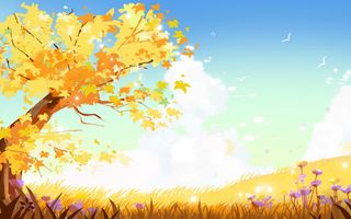 秋天季节风景手绘插画海报