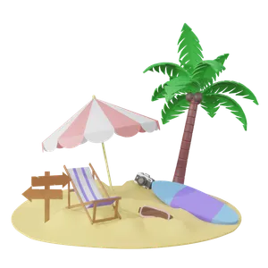 夏季沙滩场景3d模型免扣元素