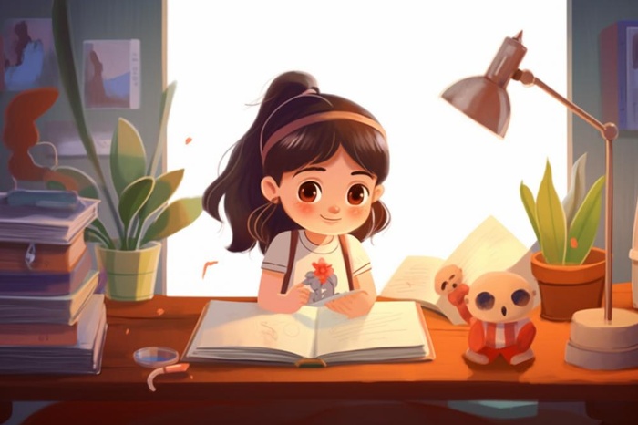 学生在书桌开灯读书复习海报素材背景