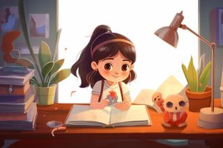 学生在书桌开灯读书复习海报素材背景