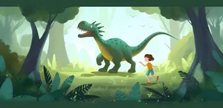 恐龙儿童大自然森林奔跑插画海报素材背景