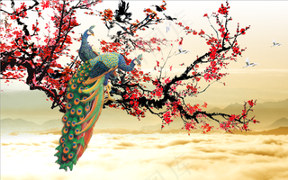 新中式中国风简笔画山水花鸟梅花丹顶鹤客厅卧室走廊装饰画玄关画壁画