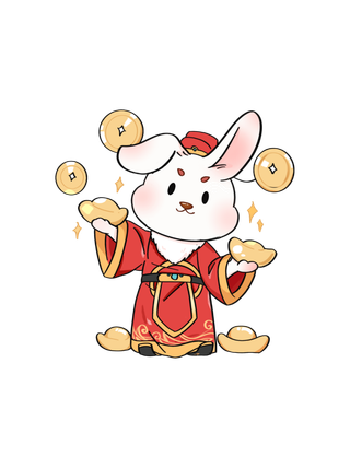 手绘可爱卡通兔年新年财神兔免扣
