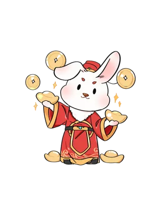 手绘可爱卡通兔年新年财神兔免扣