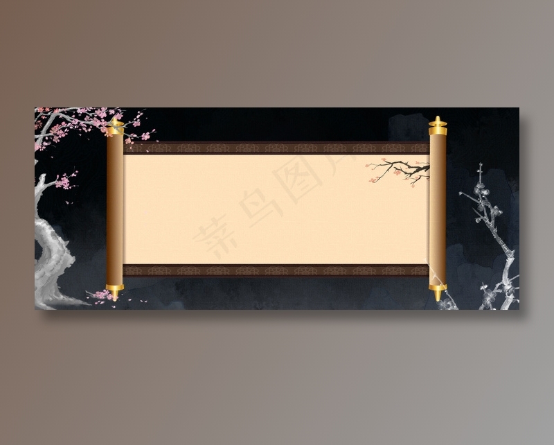 手绘国潮风展板卷轴背景(1920x800)psd模版下载