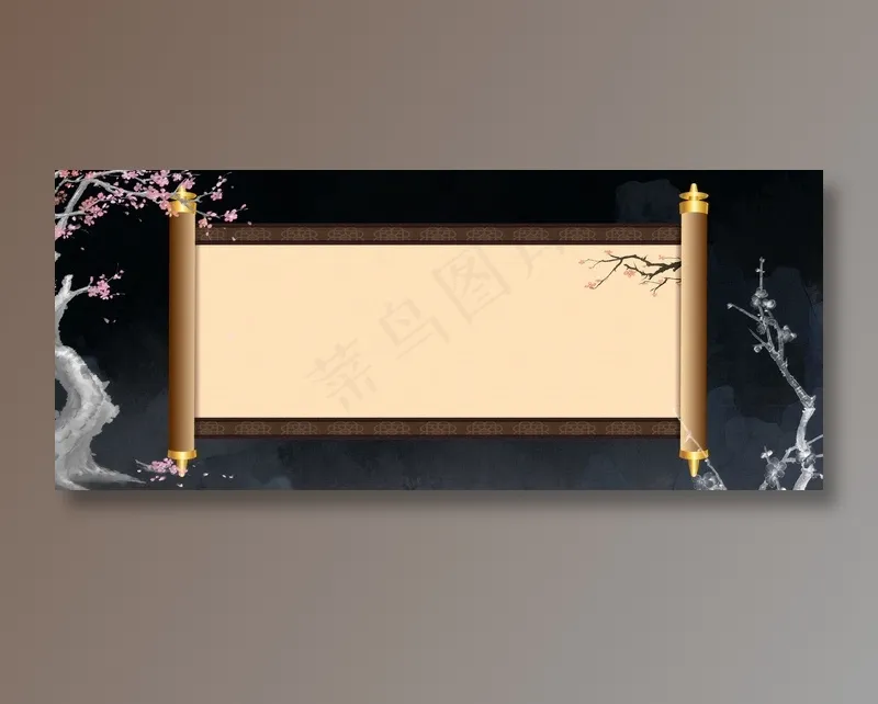 手绘国潮风展板卷轴背景(1920x800)psd模版下载
