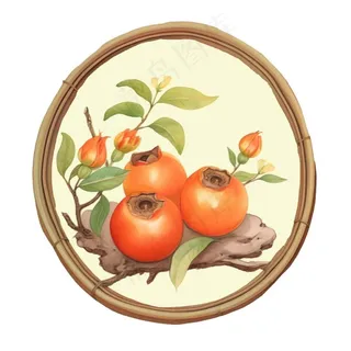 秋日柿子水果水彩画免抠