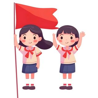 拿着旗帜的学生们免抠
