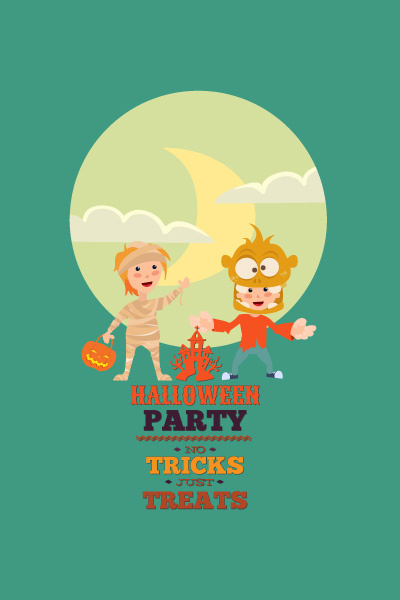 万圣节小鬼捣蛋儿童矢量插画扁平