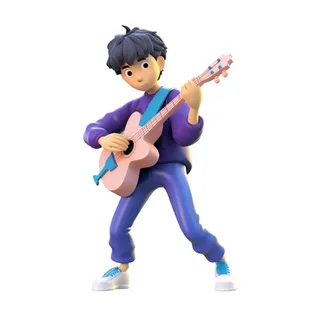 抱着电吉他的男孩3D免抠