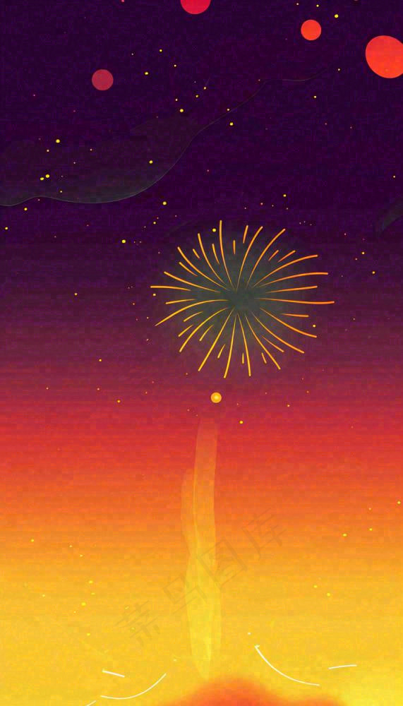 喜庆节日夜晚天空缤纷烟花，彩色绚丽(832x1456)