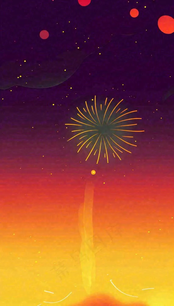 喜庆节日夜晚天空缤纷烟花，彩色绚丽(832x1456)
