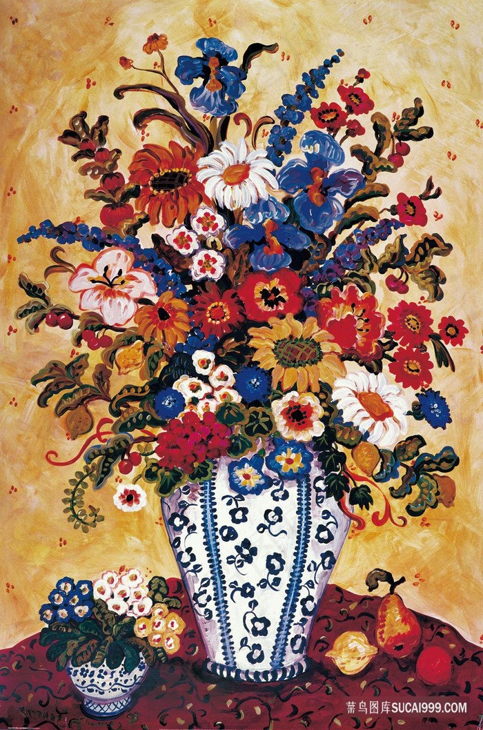 唯美花卉青花瓷花瓶高清油画