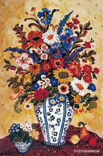 唯美花卉青花瓷花瓶高清油画