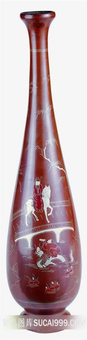 精美人物画红釉瓷瓶 精美人物画红釉瓷瓶