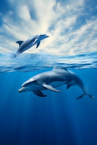 大海海豚生物蓝色背景