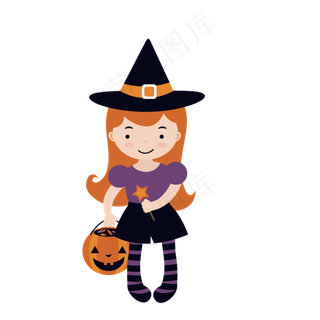 卡通万圣节手绘人物可爱小女孩