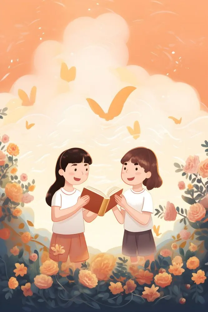 唯美可爱学生书籍插画背景(2400x3600)