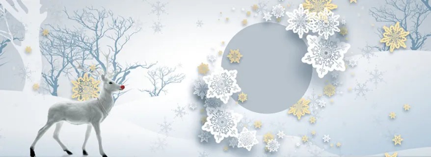 圣诞节白雪驯鹿白色背景