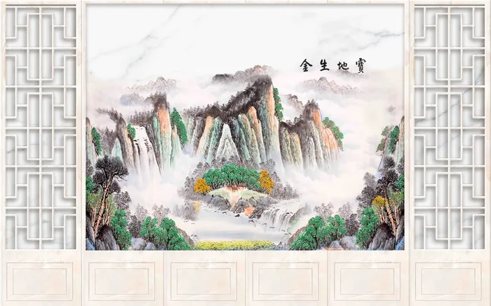 新中式背景墙psd模版下载