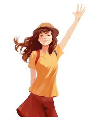儿童挥手女孩插画