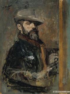 戴帽子胡须男肖像油画
