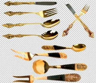 高清金色刀叉餐刀勺子免扣素材