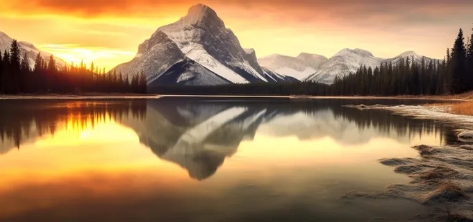 湖泊倒映着远处的山峰湖泊旁边有很多树林摄影图