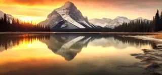 湖泊倒映着远处的山峰湖泊旁边有很多树林摄影图