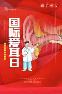 简约国际全国爱耳日保护听力健康医疗公益展板海报素材设计模板