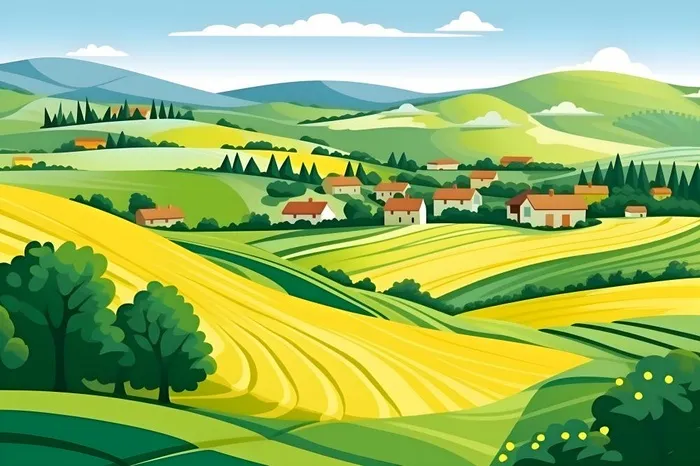 自然环境乡村扁平风景插画(3600x2400)