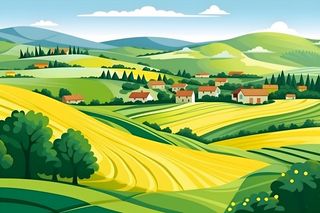 自然环境乡村扁平风景插画