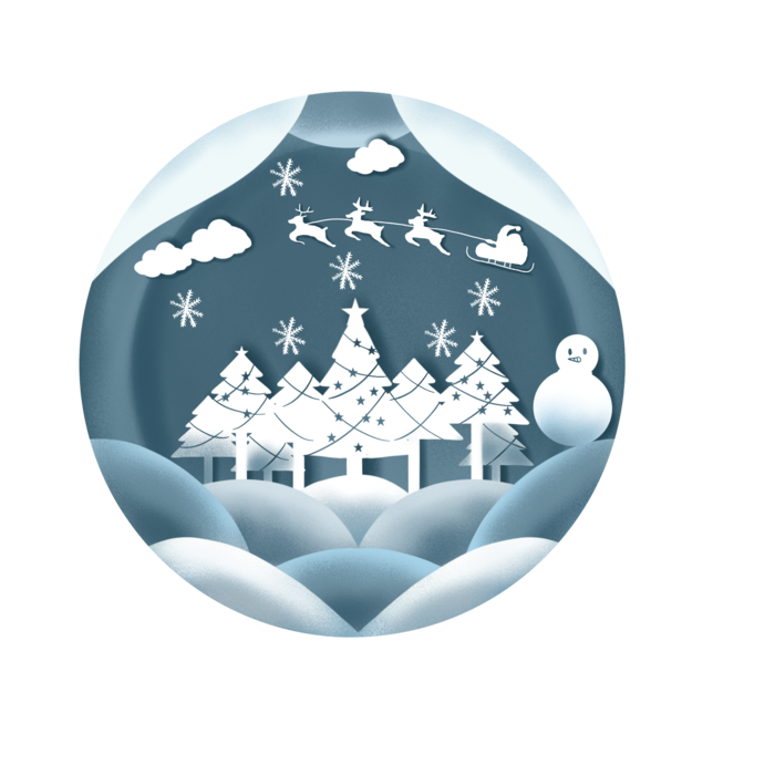 小清新唯美浪漫剪纸风圣诞节场景元素