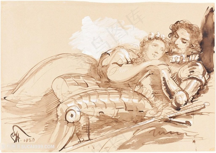 夫妻素描装饰画挂画