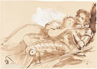 夫妻素描装饰画挂画