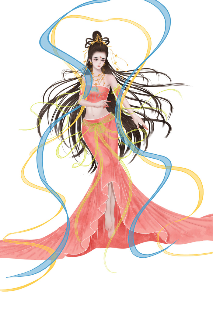 手绘国潮中国风古代敦煌神话飞天仙女美女古装人物插画PSD素材psd模版下载