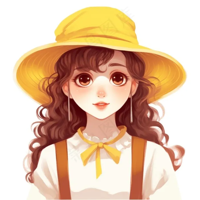 小女孩黄帽黄裙子人物插画免抠(1024x1024)