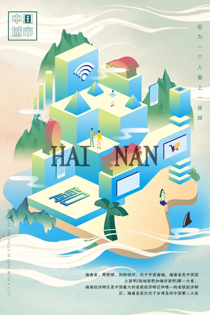 创意中式海南旅游国潮风海报