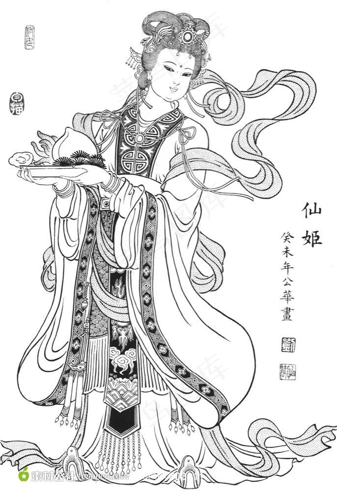 白描古代仕女绘画图片