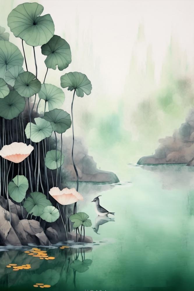 中国风水墨蜻蜓荷花节气背景