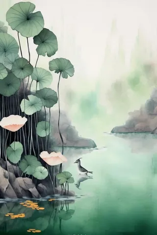 中国风水墨蜻蜓荷花节气背景