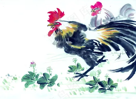 水彩画鸡年的图片 水彩画鸡年的图片
