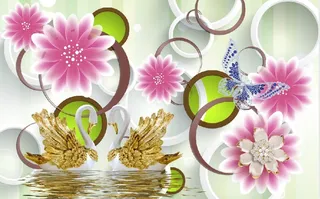 雕塑花卉天鹅背景墙