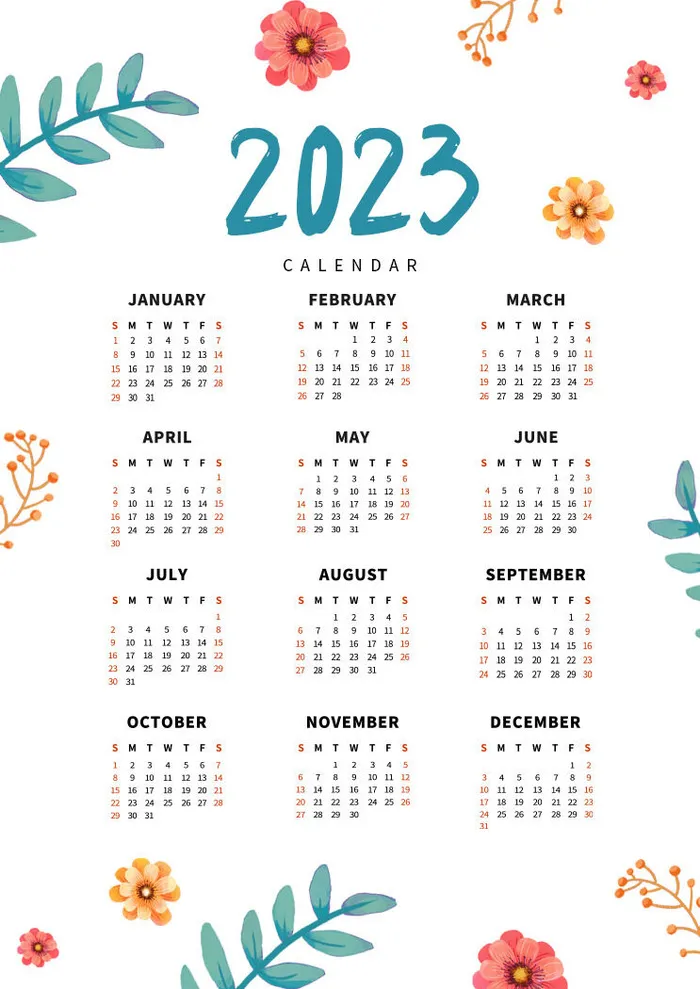 手绘花卉兔年2023年