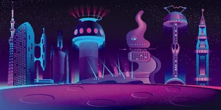 时尚潮流赛博朋克元宇宙虚拟城市夜景Banner海报背景AI矢量图素材