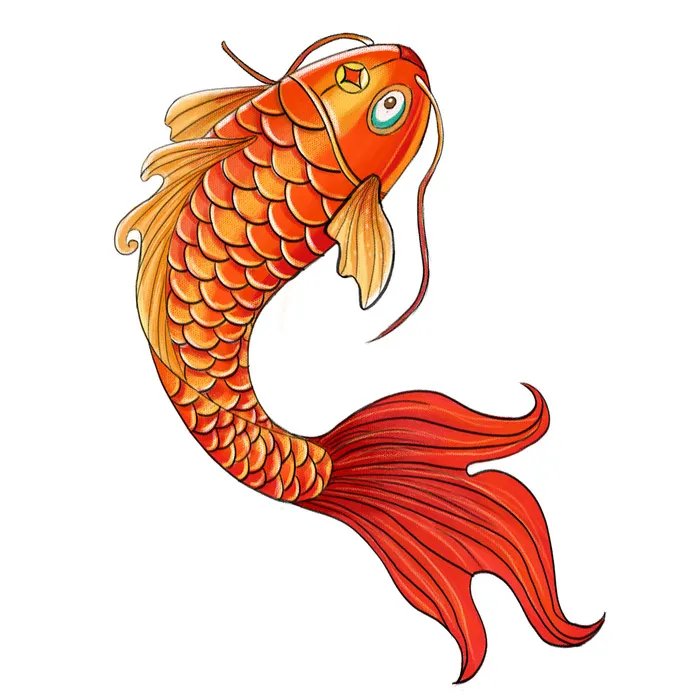 手绘烫金国潮中国风卡通锦鲤鱼金鱼插画装饰元素PSD设计素材psd模版下载